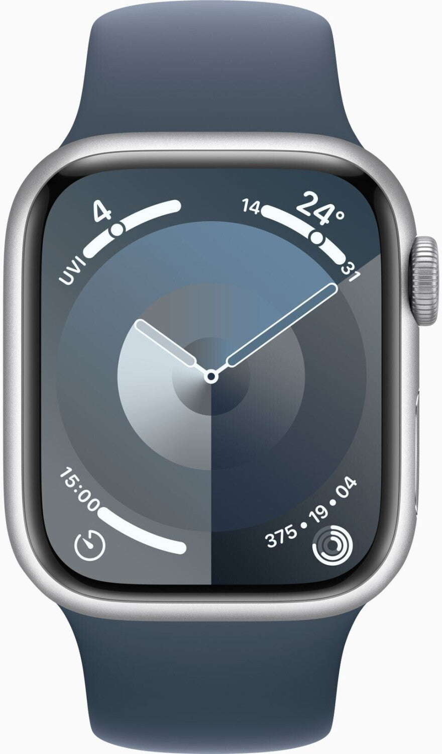 Apple Watch Series 9 4G 41mm Aluminium Silber - Sportarmband Sturmblau M/L, GPS, LTE, 18h Akkulaufzeit Apple Watch Series 9 4G 41mm Aluminium Silber - Sportarmband Sturmblau M/L, GPS, LTE, 18h Akkulaufzeit